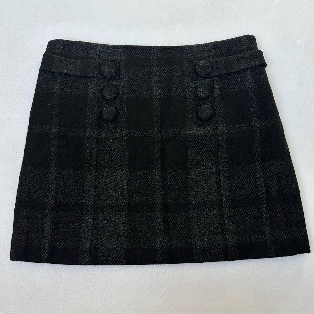 J.Crew Wool Plaid Mini Skirt Preppy Black‎ Grey Button Front Lined Y2K Size M